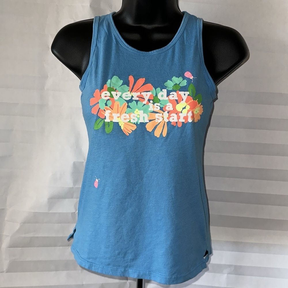Cat & Jack Girl’s Blue Floral Tank Top Size 7/8 Inspirational Quote Tee